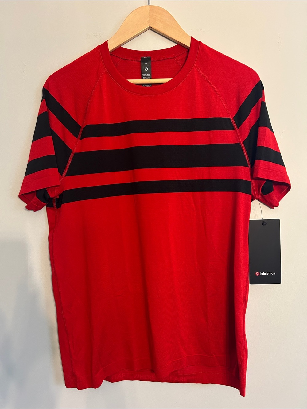 lululemon athletica Red and Black Striped Short Sleeve Tee